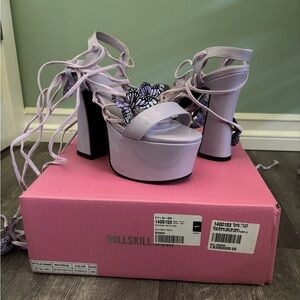 Sugar Thrillz Pixie Queen Butterfly Lace Up Heels - Never Worn